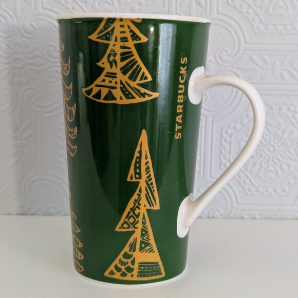 Starbucks 2015 Holiday tall mug Green and Gold - 18 oz - Picture 1 of 8
